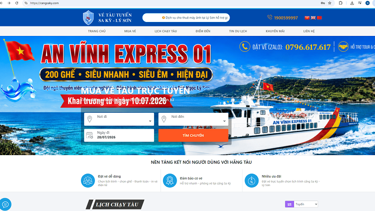 Cangsaky.com - Website đặt vé tàu Sa Kỳ đi Lý Sơn trực tuyến