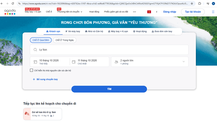 Cách tìm khách sạn Lý Sơn trên Agoda và chọn phòng phù hợp